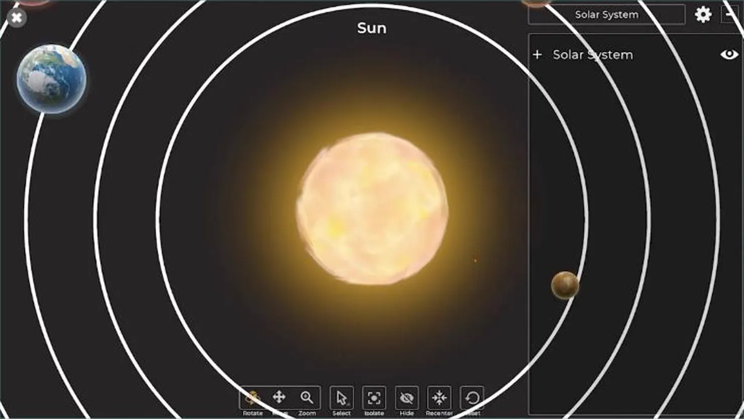 Interactive 3D solar system model on the board